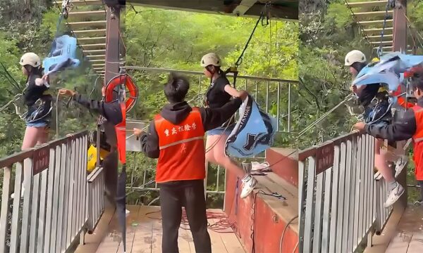 四川玛流岩瀑布3集美蹦极滑索事故 极限运动绳索断裂 游客撞崖摔死！